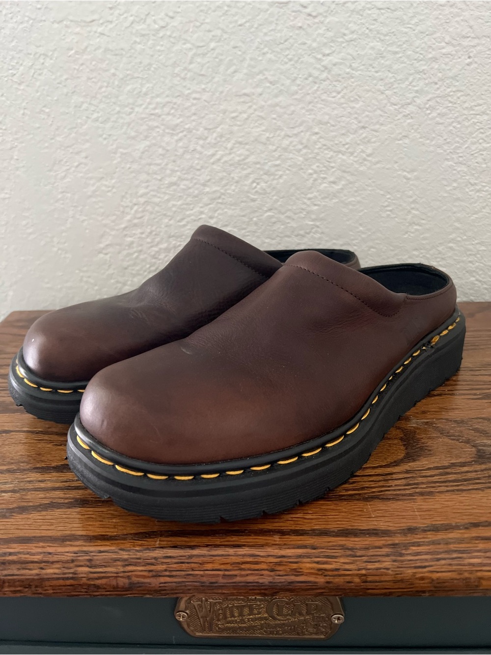 Vintage Dr. Martens Made in England Brown Leather Clogs Size 9 UK